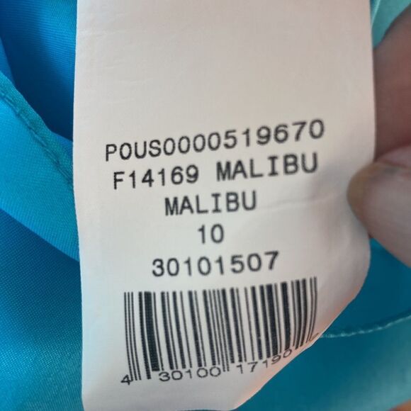 David’s Bridal Turquoise Strapless Pleated Waistband Shark Hem Party Dress Sz 10 - Picture 16 of 16